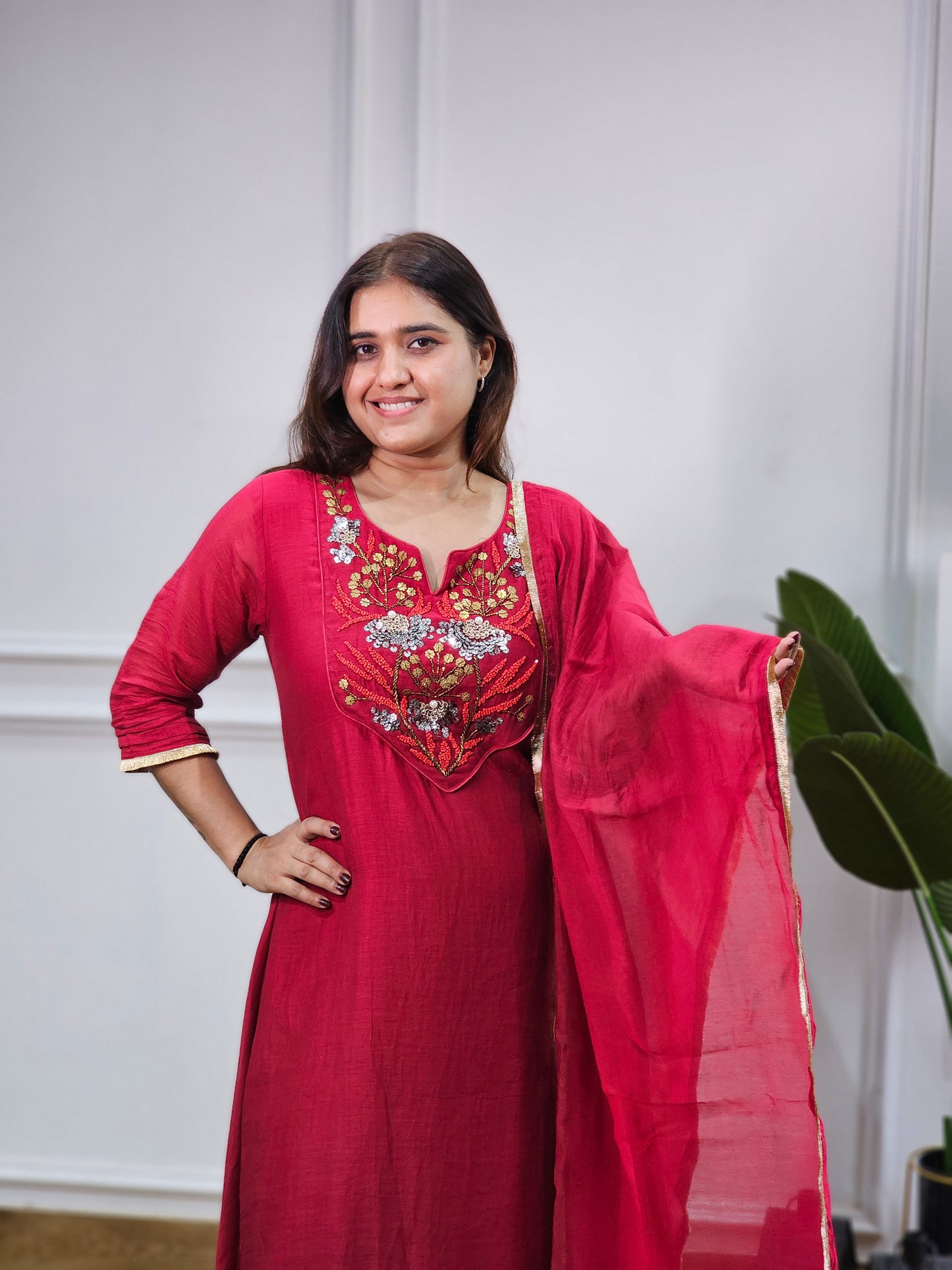 Jeenas pure mul chanderi suit set