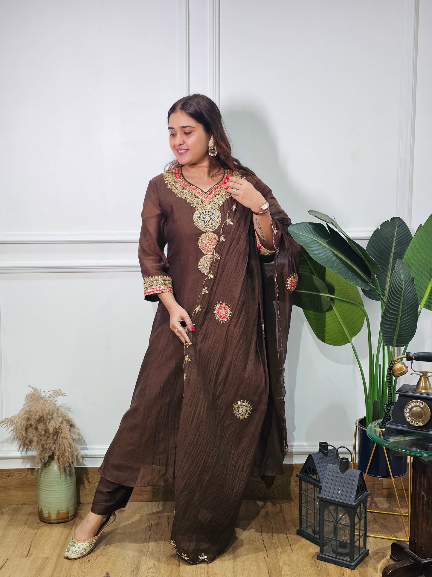 Jeenas pure mul chanderi suit set