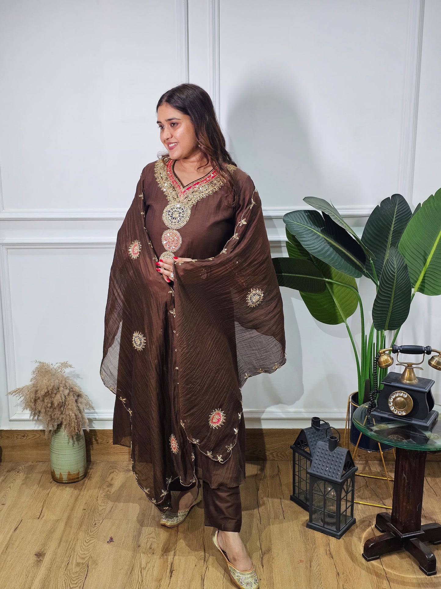 Jeenas pure mul chanderi suit set