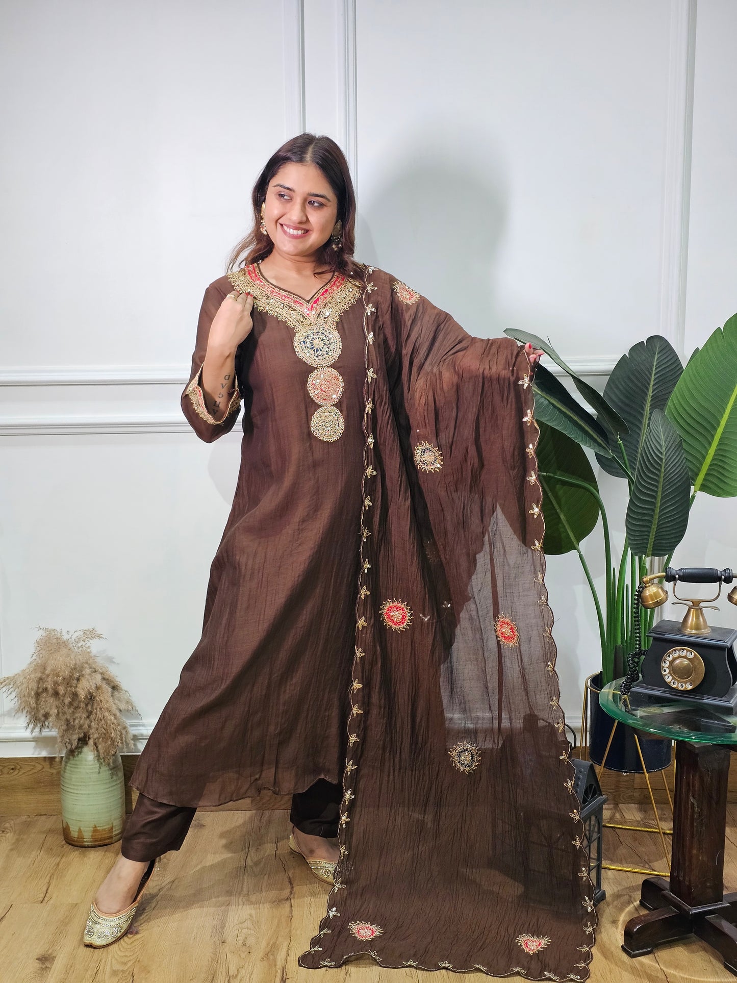 Jeenas pure mul chanderi suit set