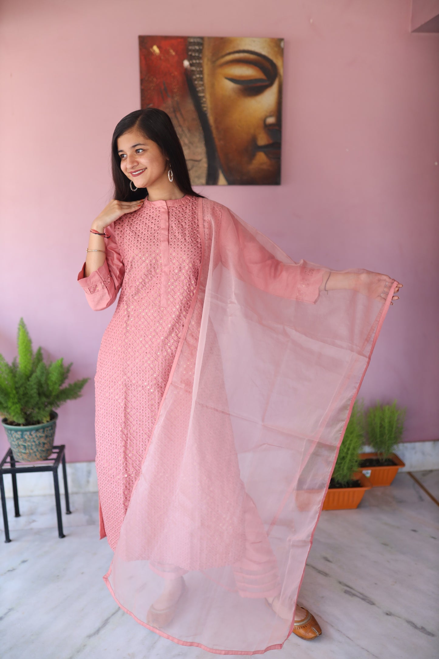JEENAS Women Chanderi Suit With Dupatta