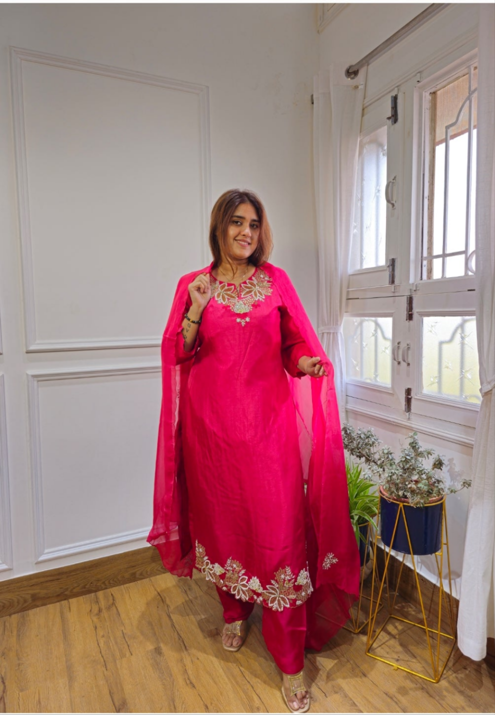 Jeenas pure silk embroidery suit