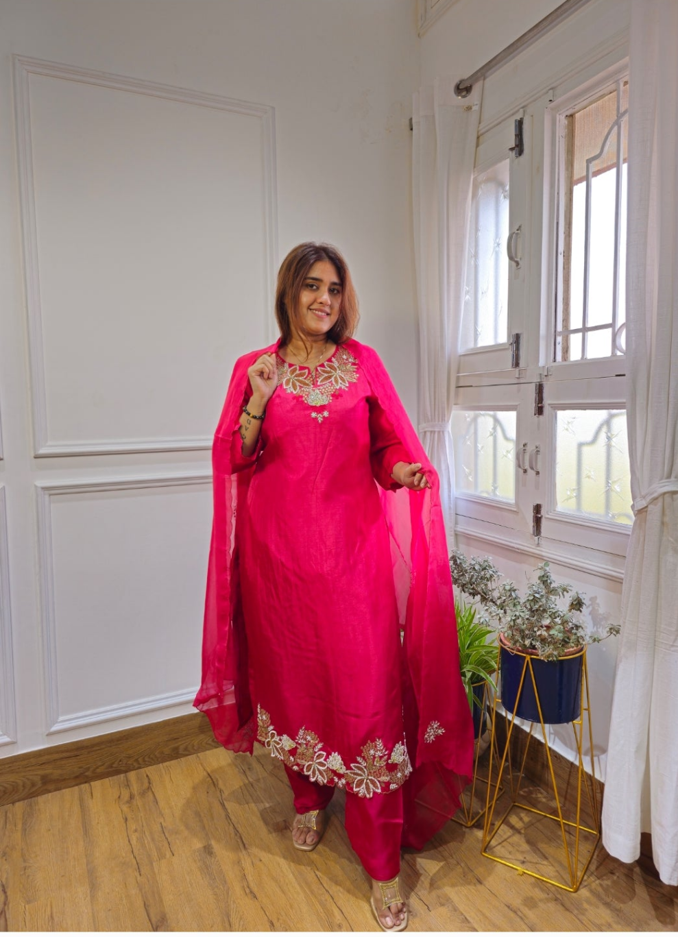 Jeenas pure silk embroidery suit