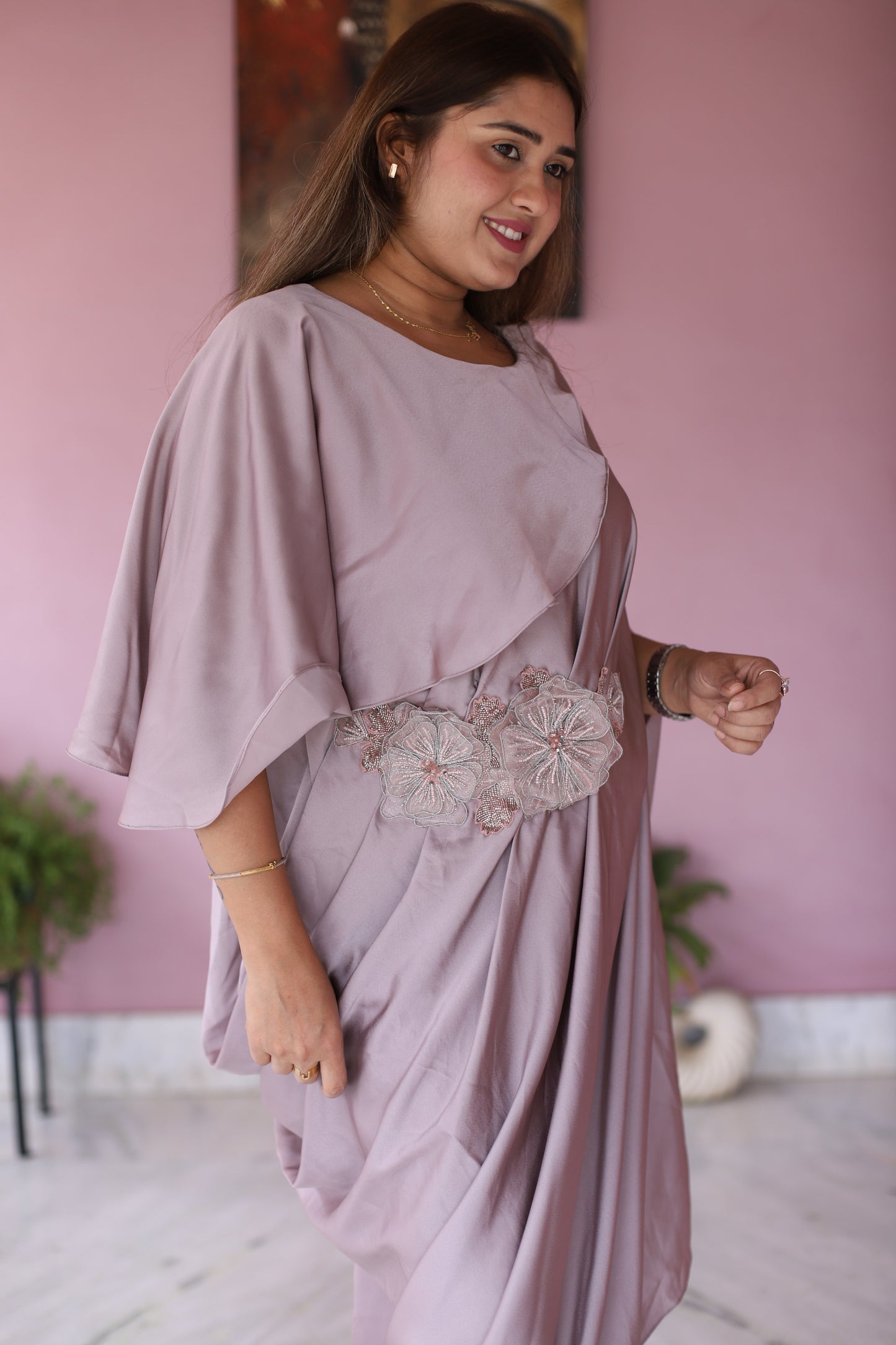 JEENAS Women Pure Satin Dress with Drape