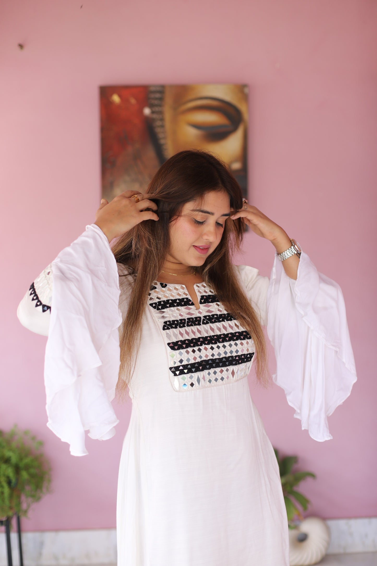JEENAS Women Pure Masleen With Mirror Work Dress