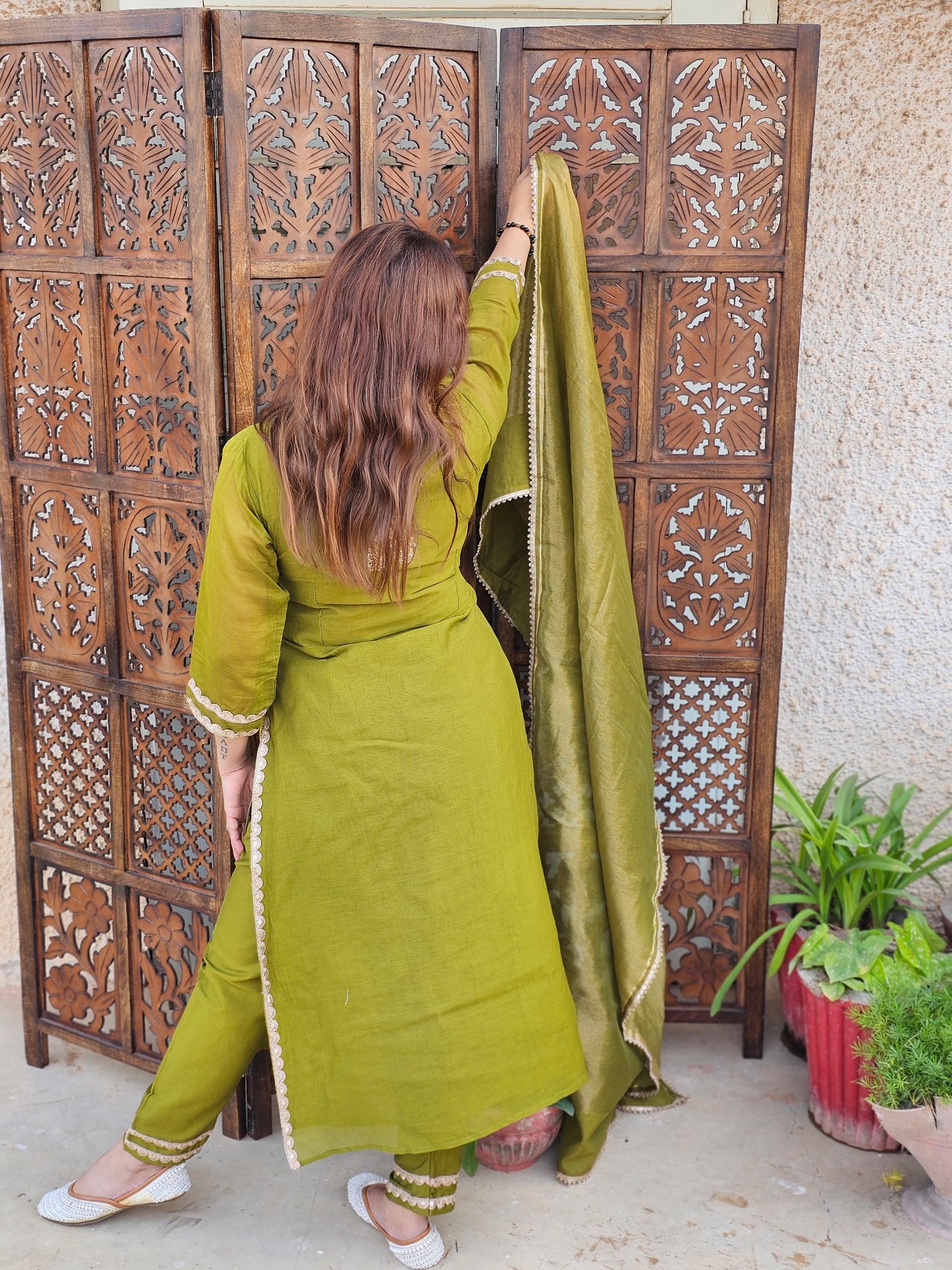 Mehndi green pure mul suit set