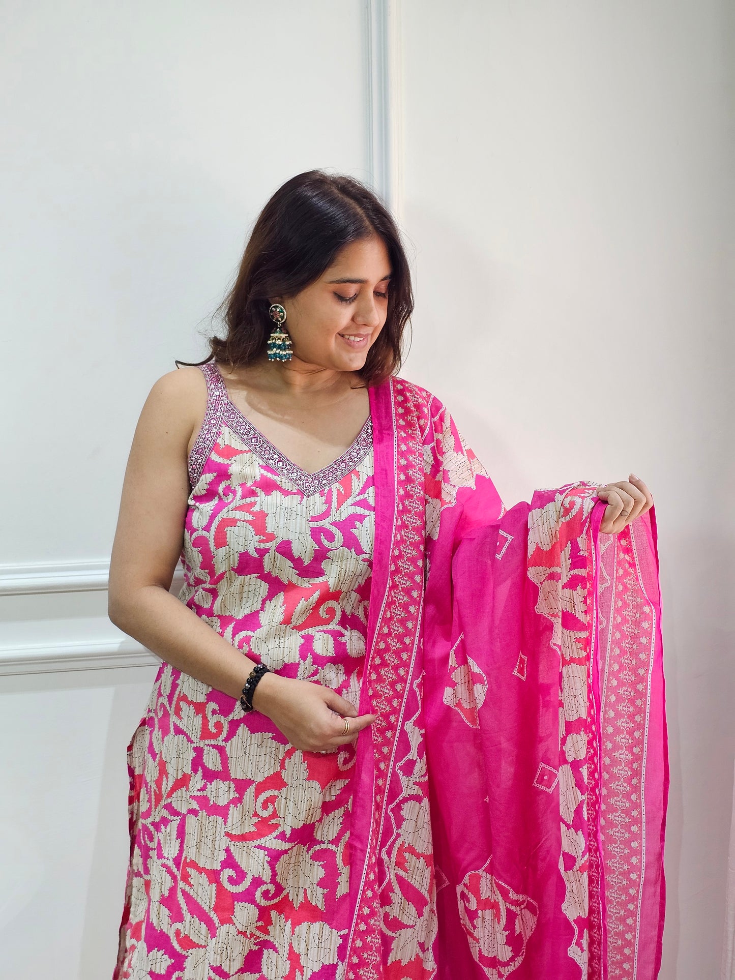 Jeenas floral cotton strap suit set
