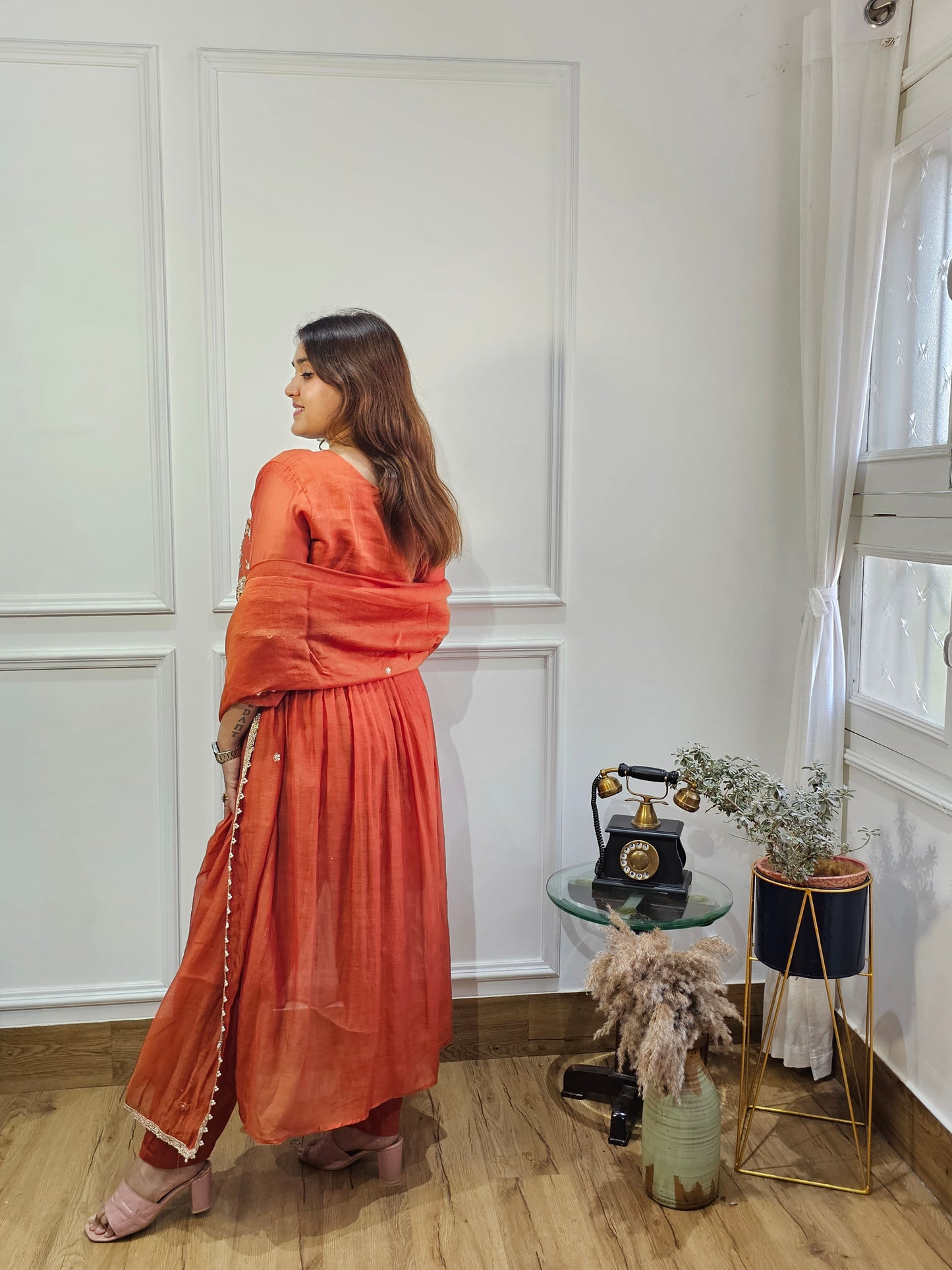 Jeenas anarkali long slited suit set