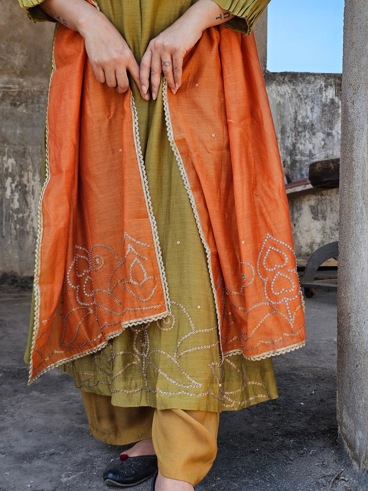 Pure mal chanderi antique suit set