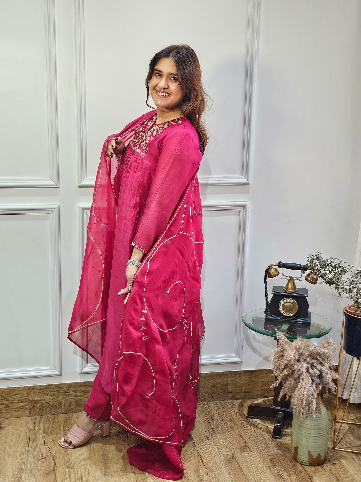 Marron mul chanderi suit set