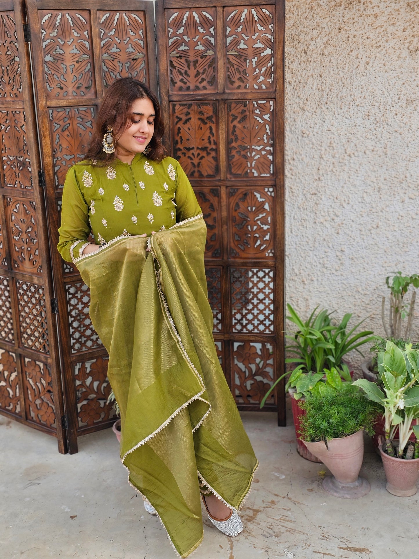 Mehndi green pure mul suit set