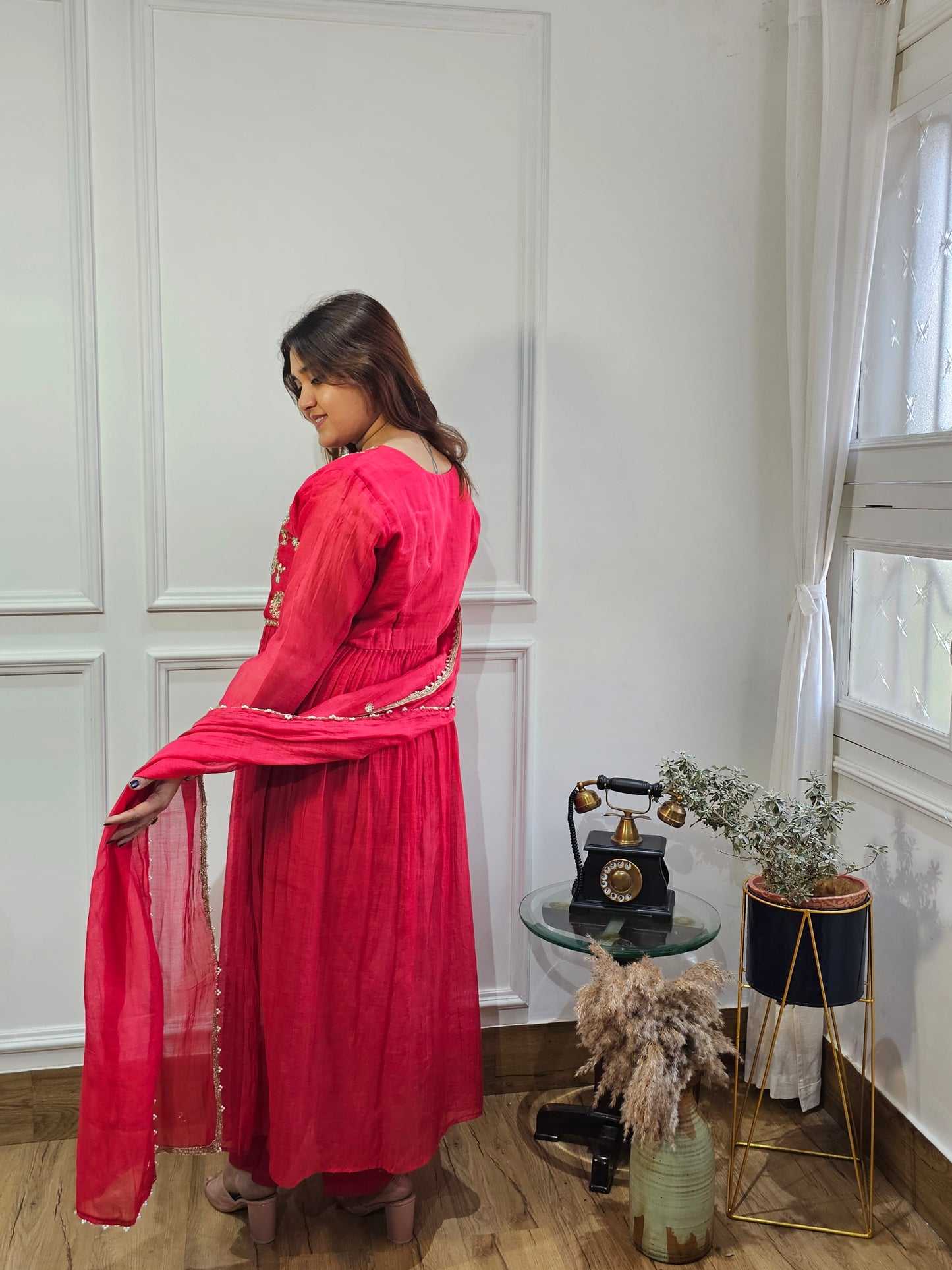 Jeenas anarkali long slited suit set