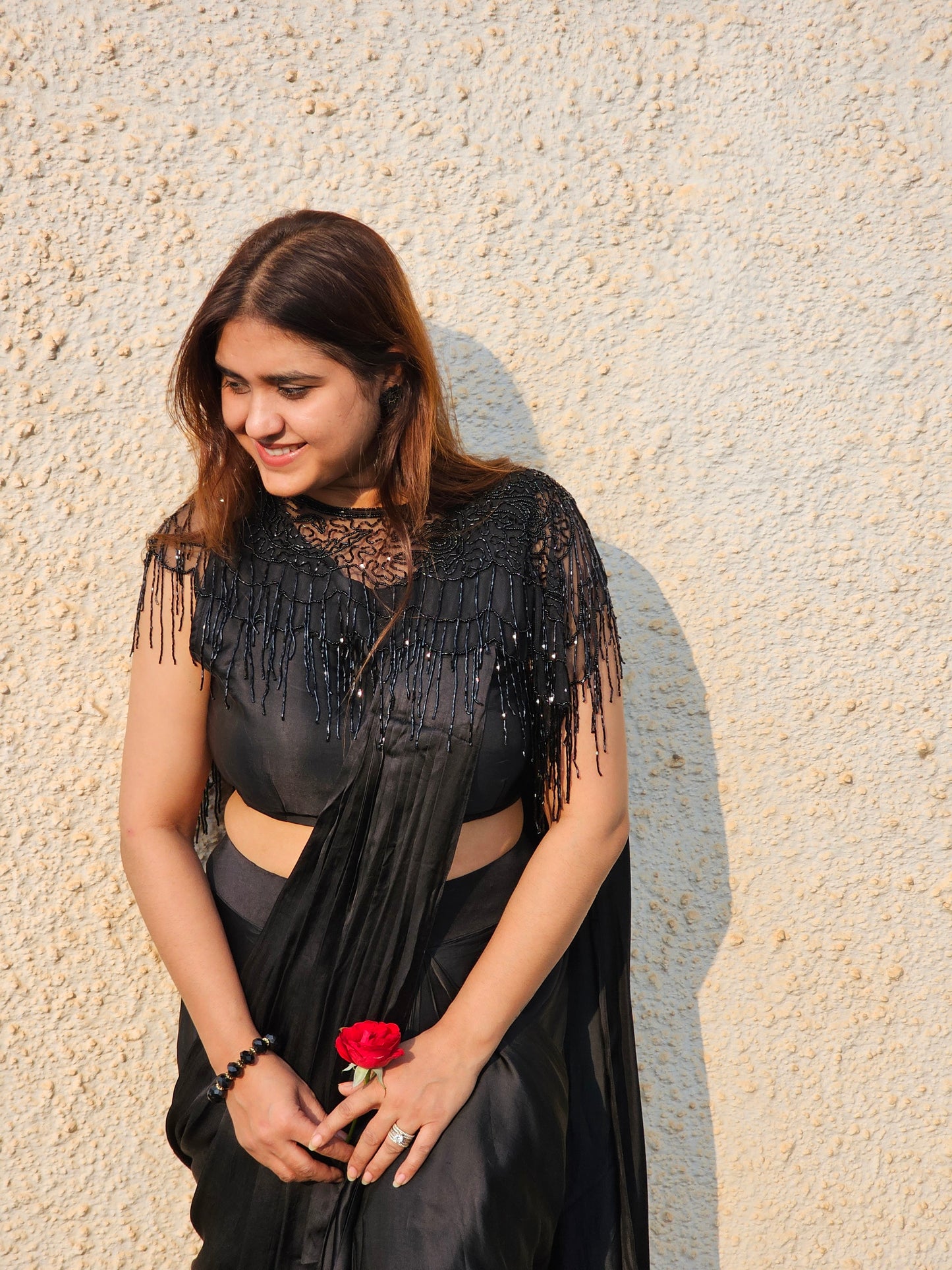 Black Pure crep drap saree