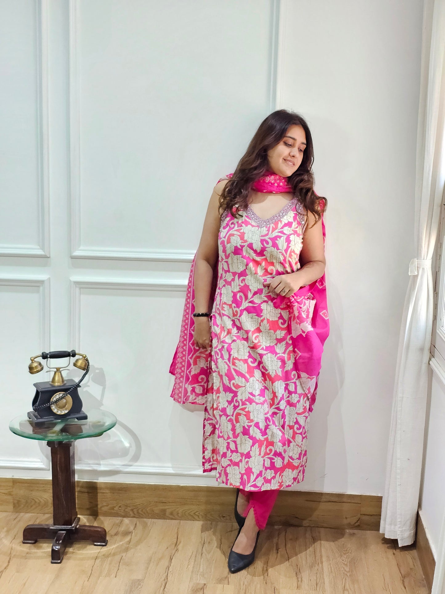 Jeenas floral cotton strap suit set