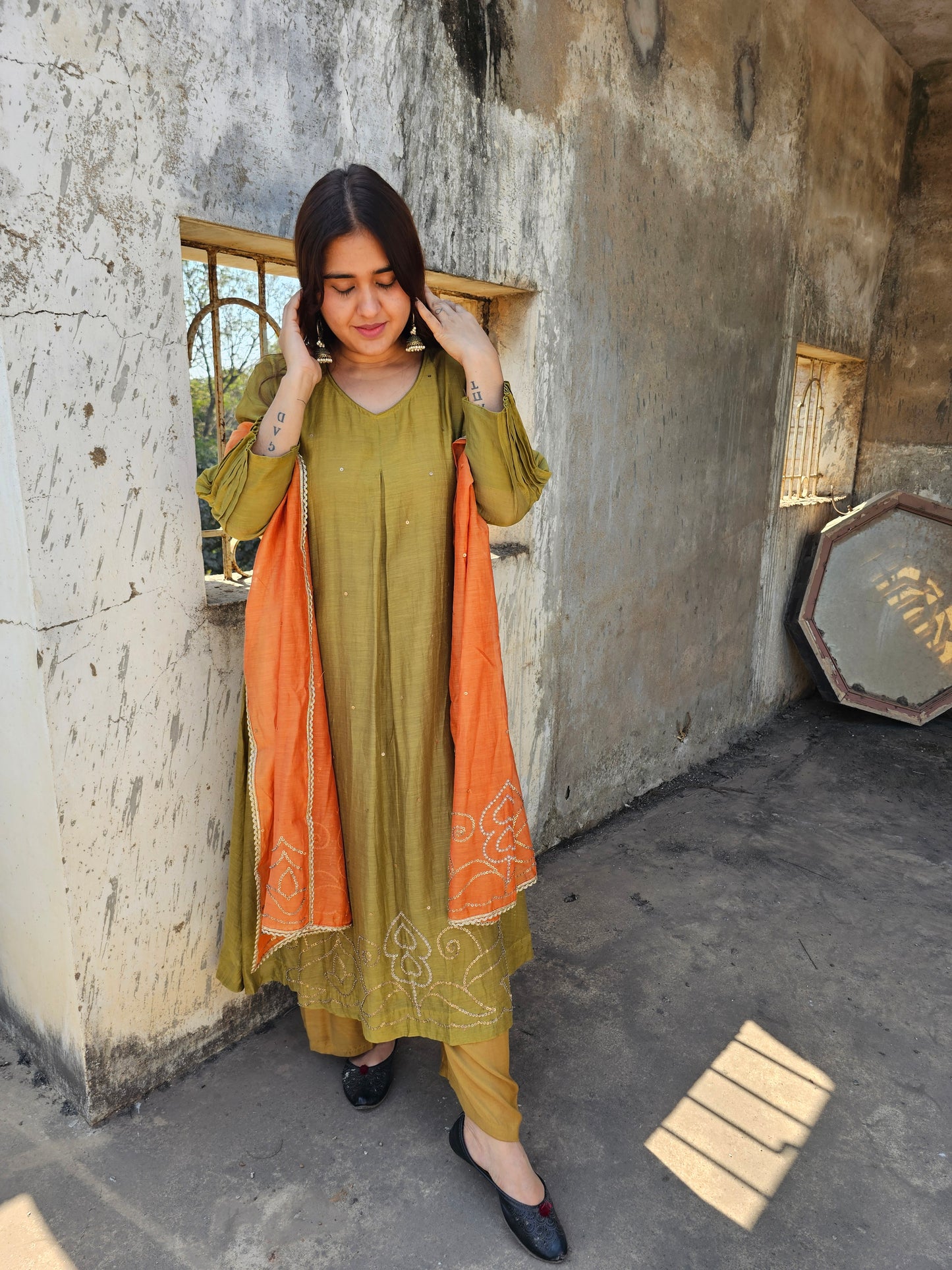 Pure mal chanderi antique suit set