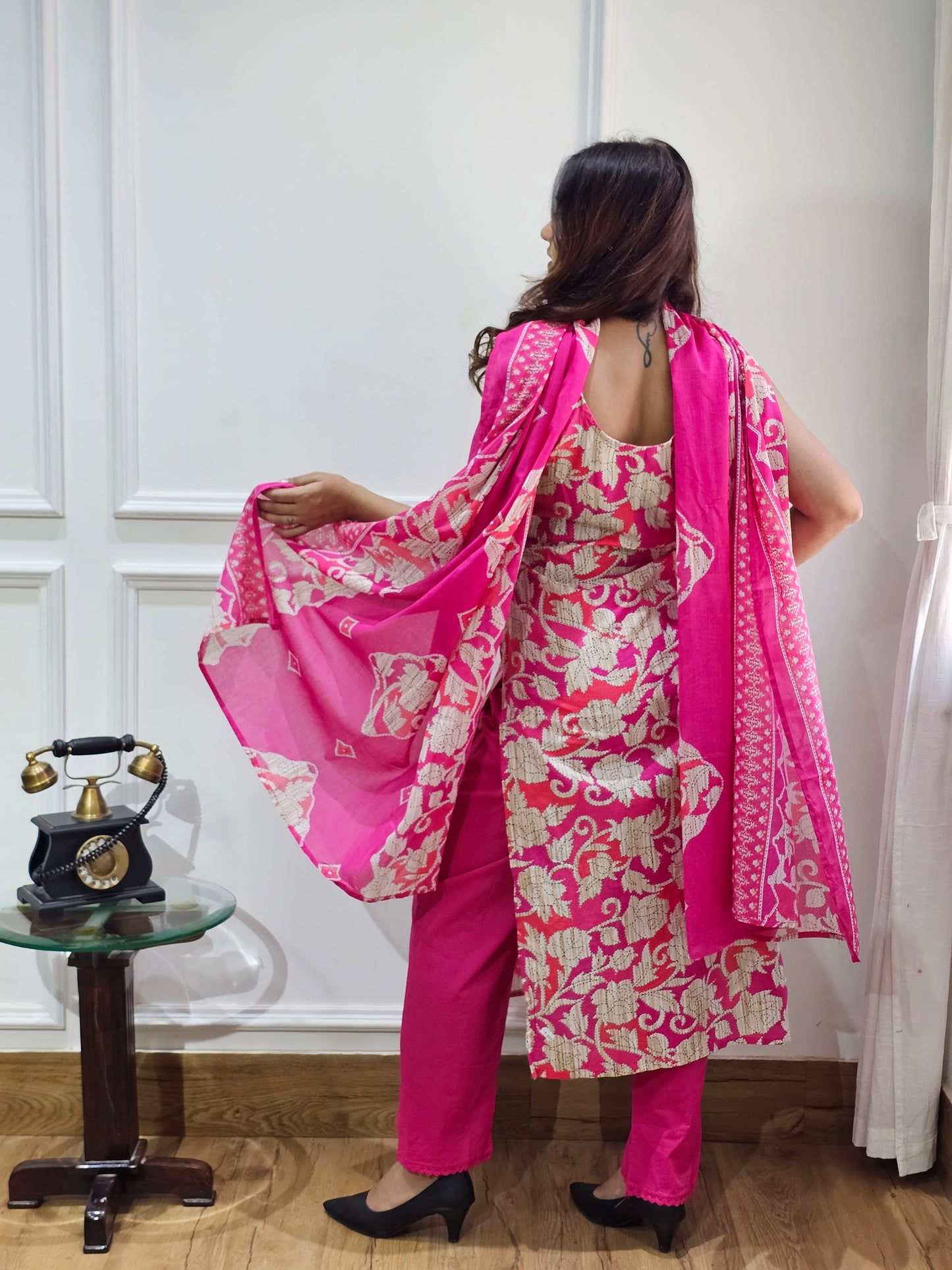 Jeenas floral cotton strap suit set