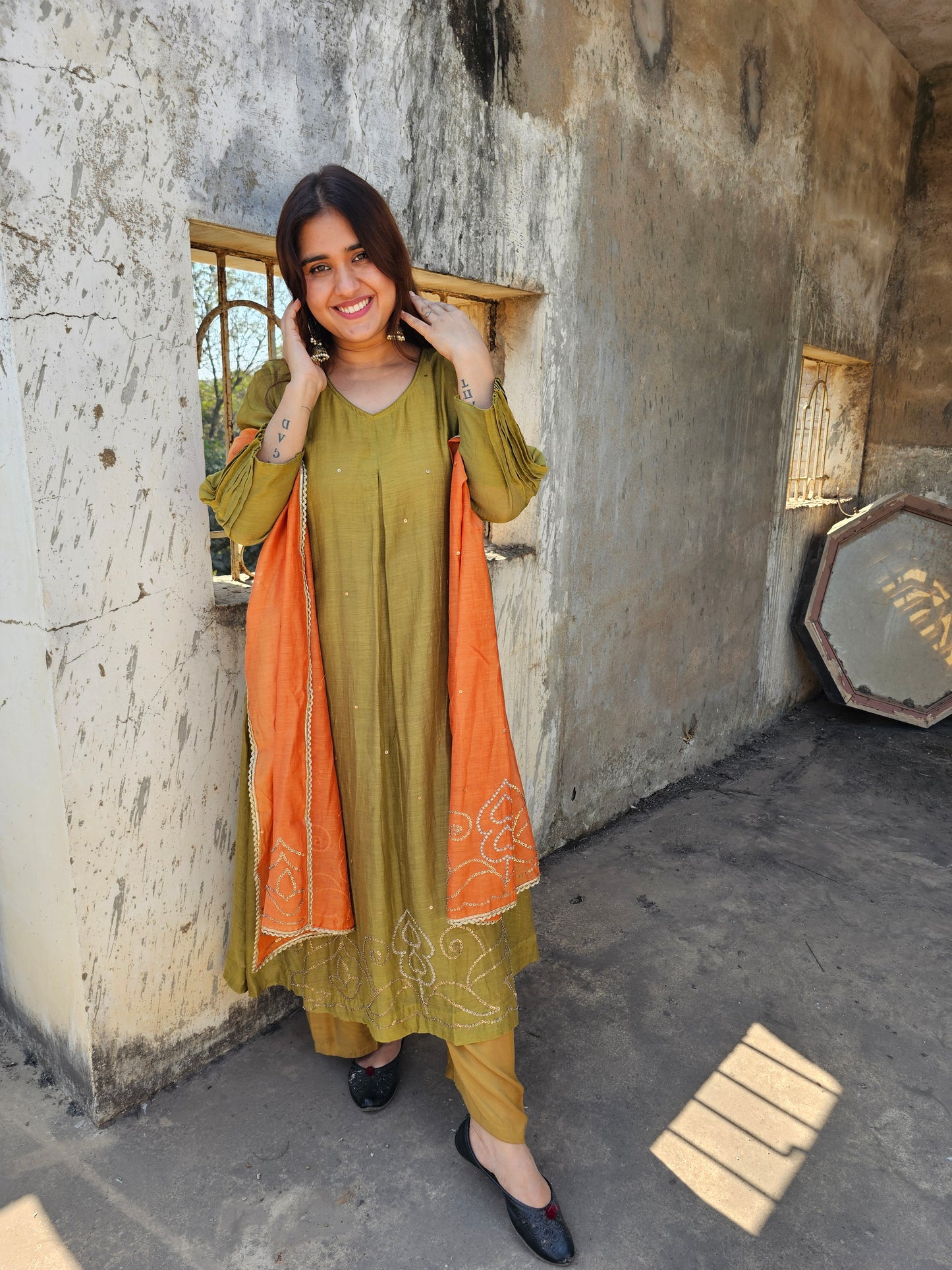 Pure mal chanderi antique suit set