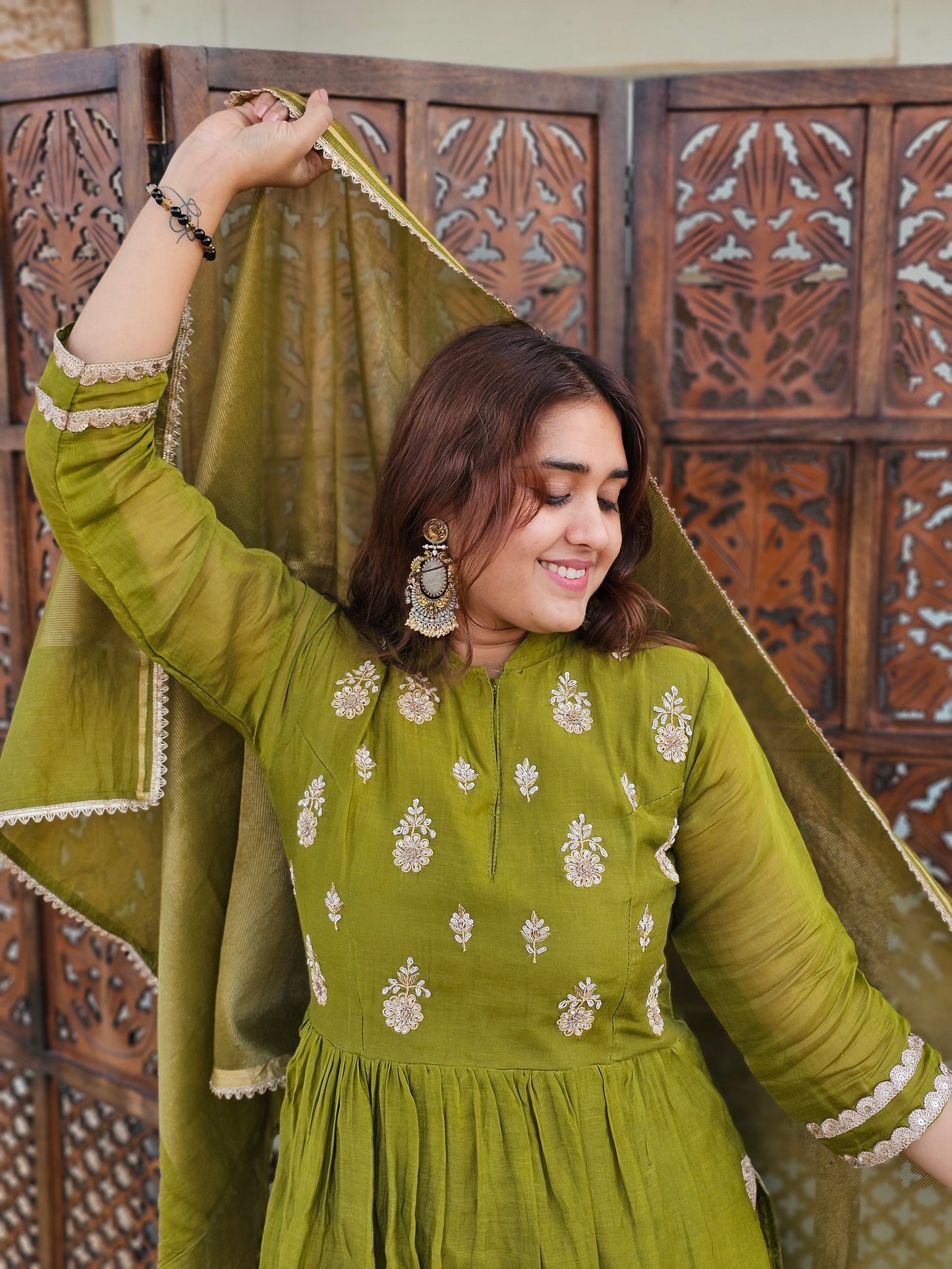 Mehndi green pure mul suit set