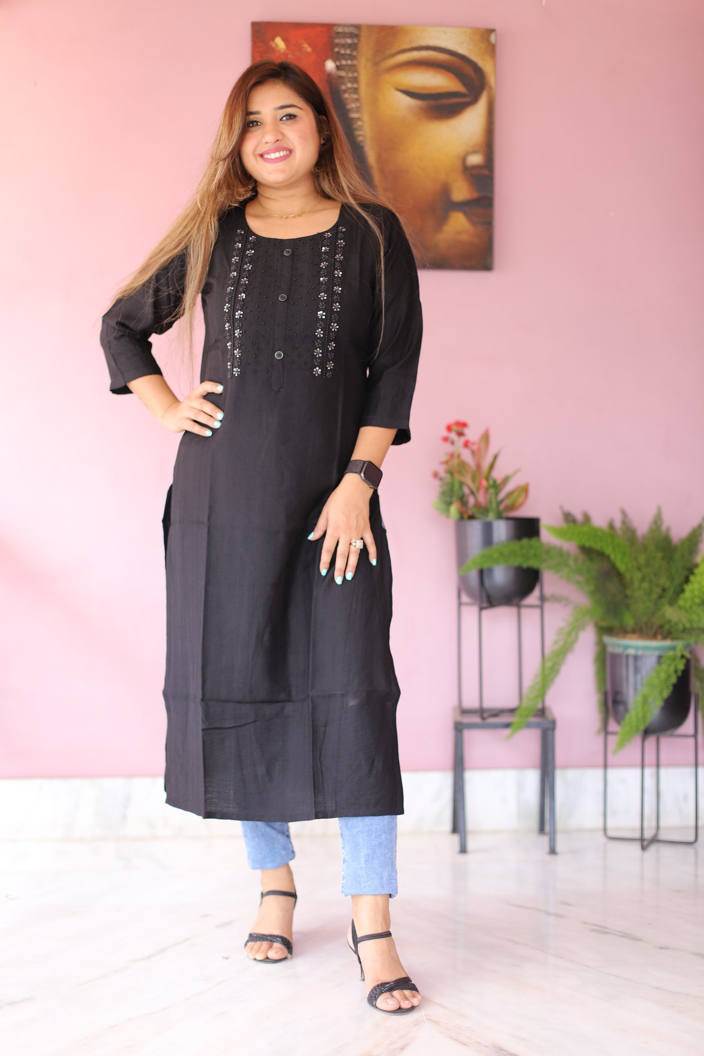 JEENAS Women Cotton Kurti With Thread Work