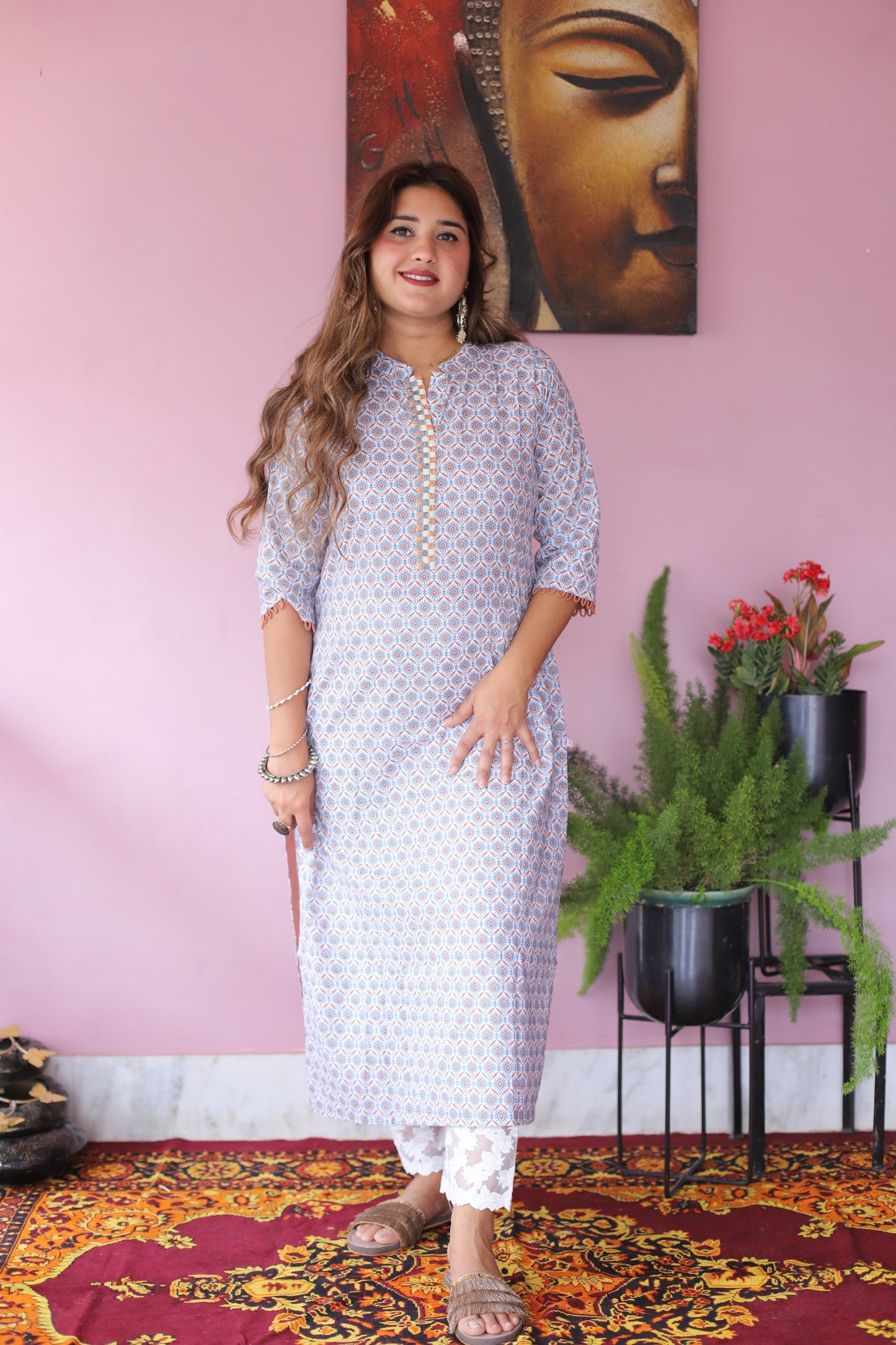 JEENAS Women Pure Cotton White Printed Kurta
