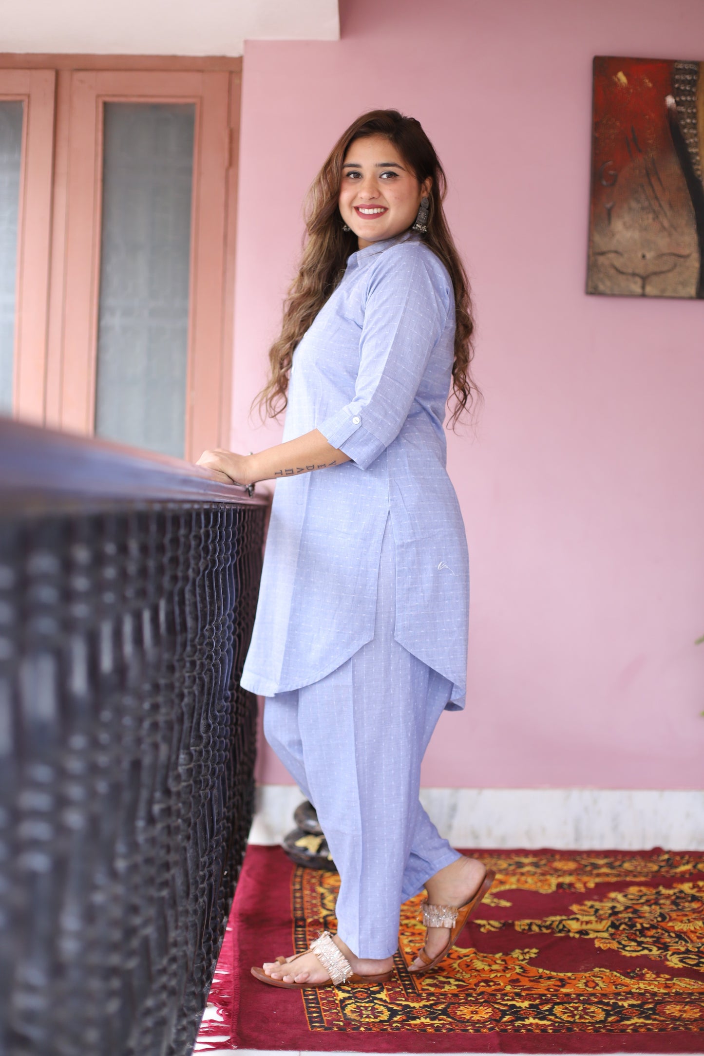 JEENAS Women Pure Cotton Blue Kurta Set