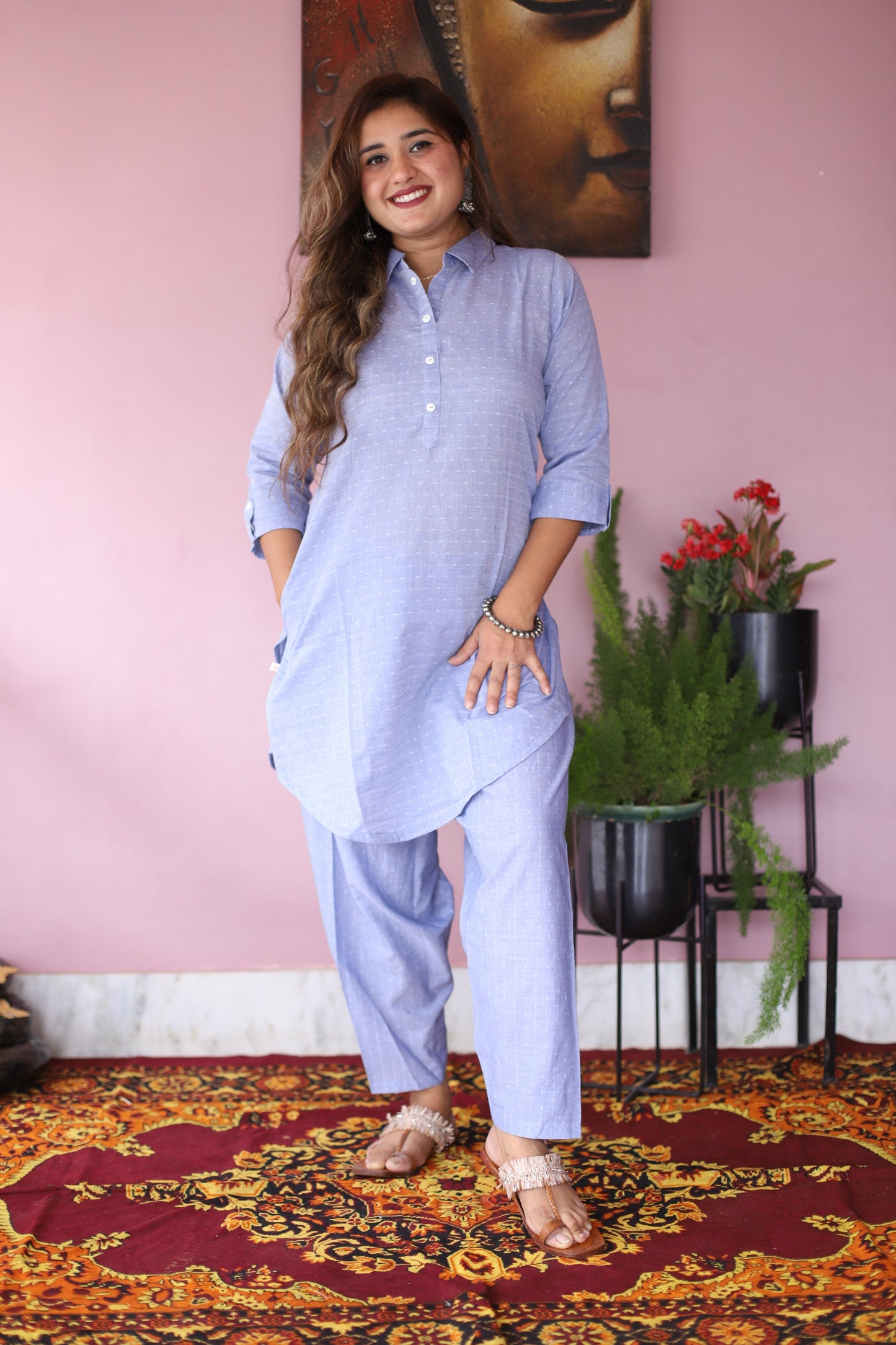 JEENAS Women Pure Cotton Blue Kurta Set