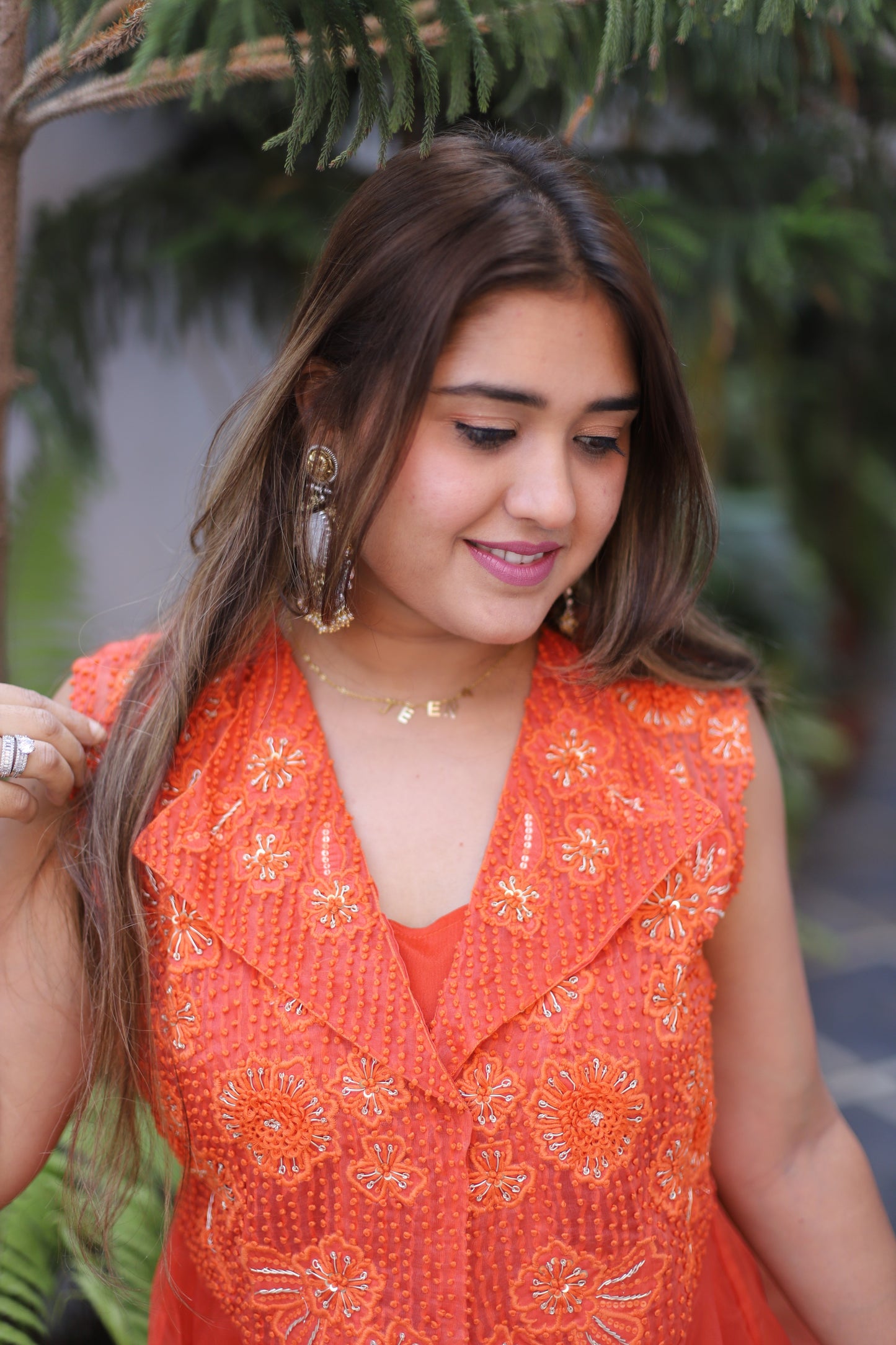 JEENAS Women Pure Organza Orange Dress