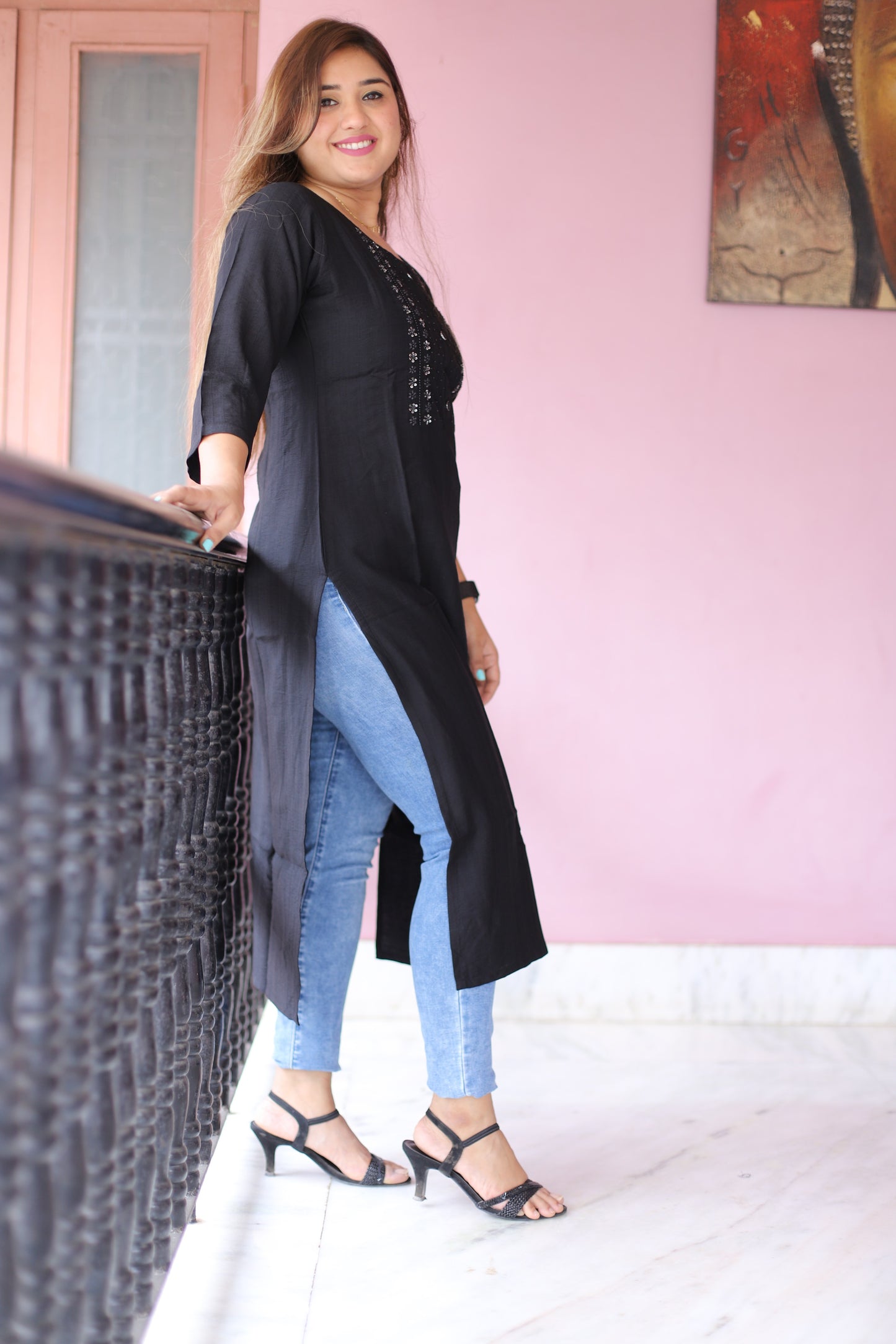 JEENAS Women Cotton Kurti With Thread Work