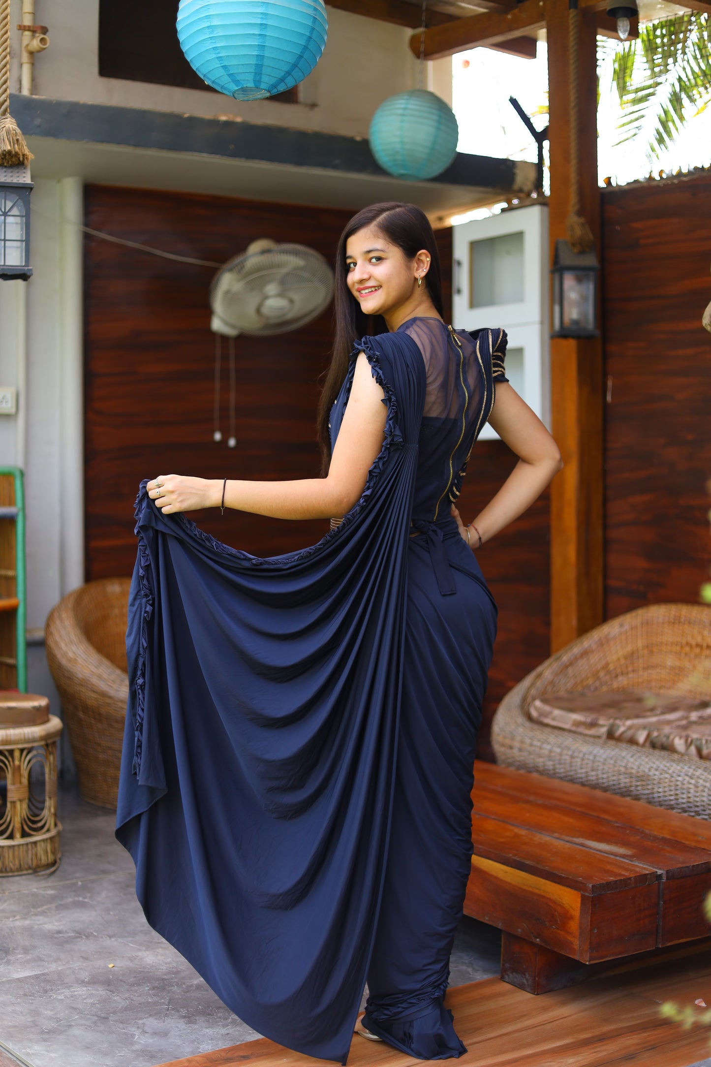 JEENAS Women Imported Lycra Drape Saree