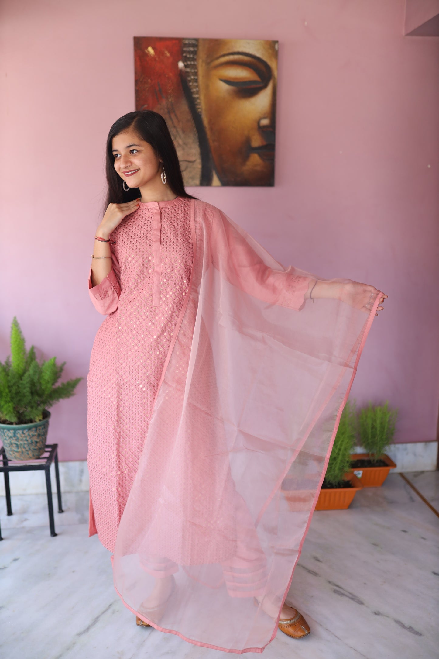 JEENAS Women Chanderi Suit With Dupatta
