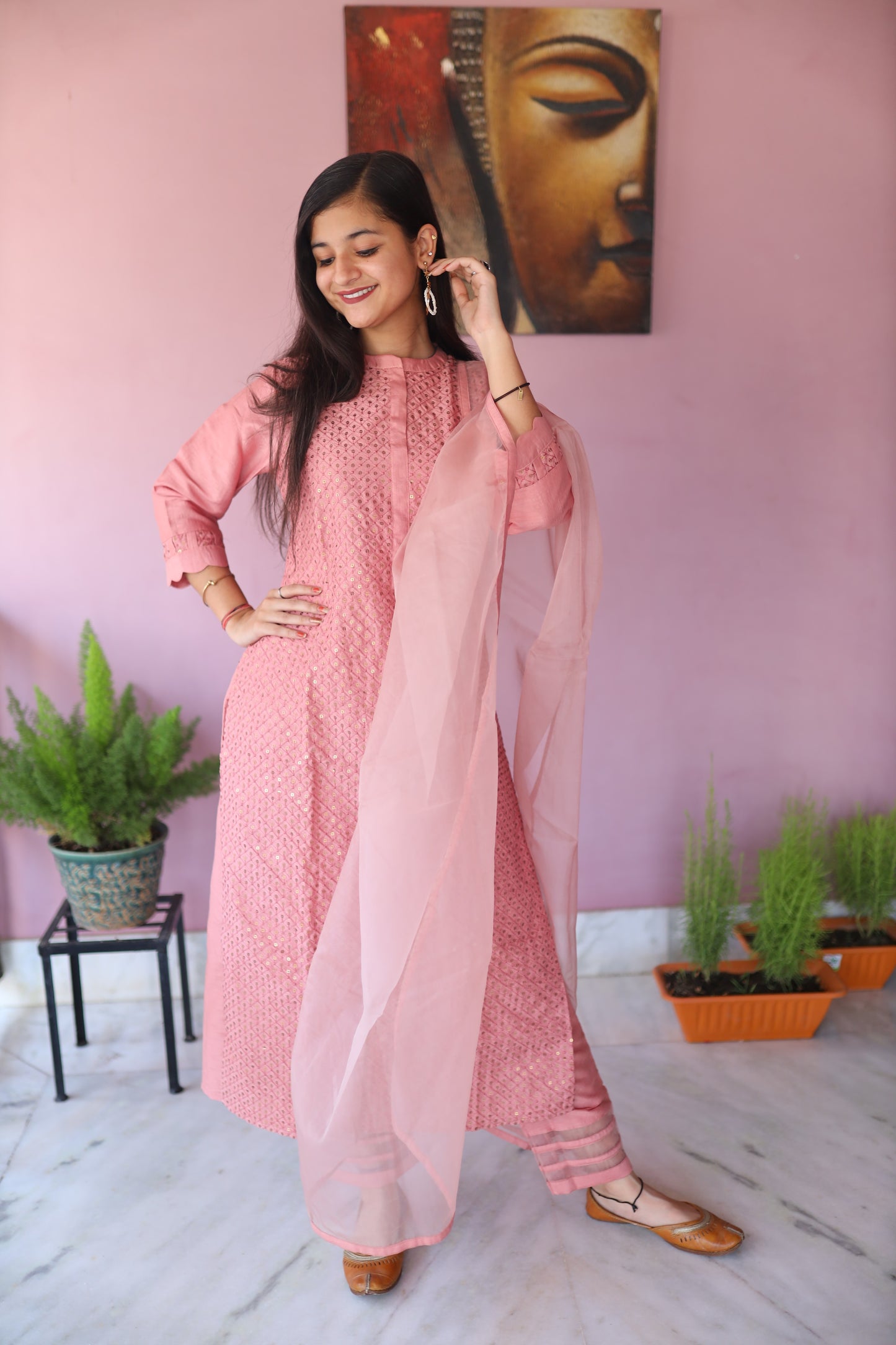 JEENAS Women Chanderi Suit With Dupatta