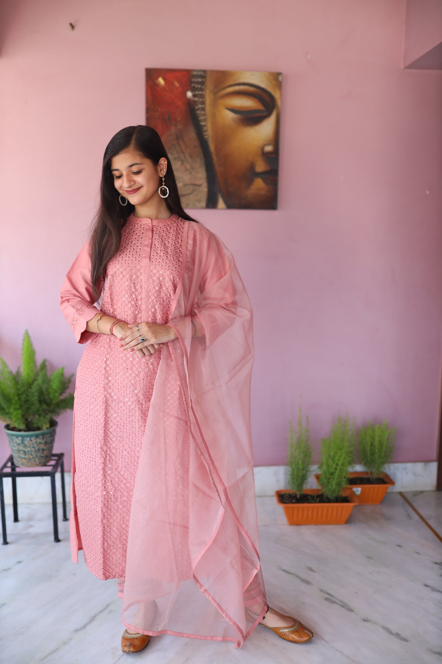 JEENAS Women Chanderi Suit With Dupatta