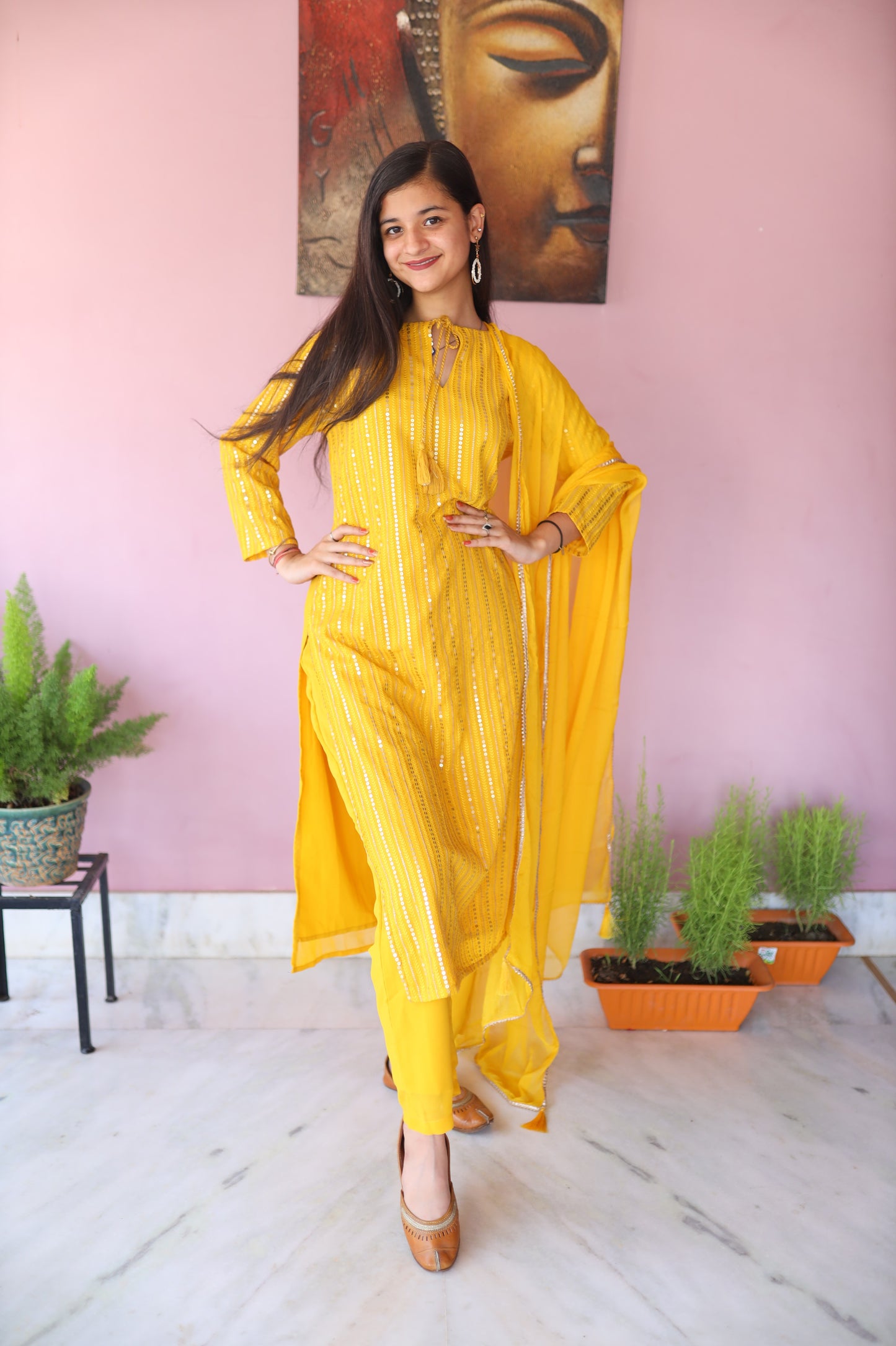 JEENAS Women Gold Georgette Suit