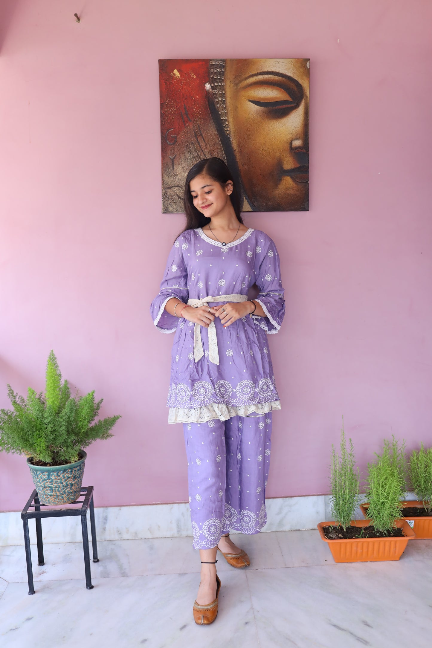 JEENAS Women Pure Masleen Embroidered Co-Ord Set