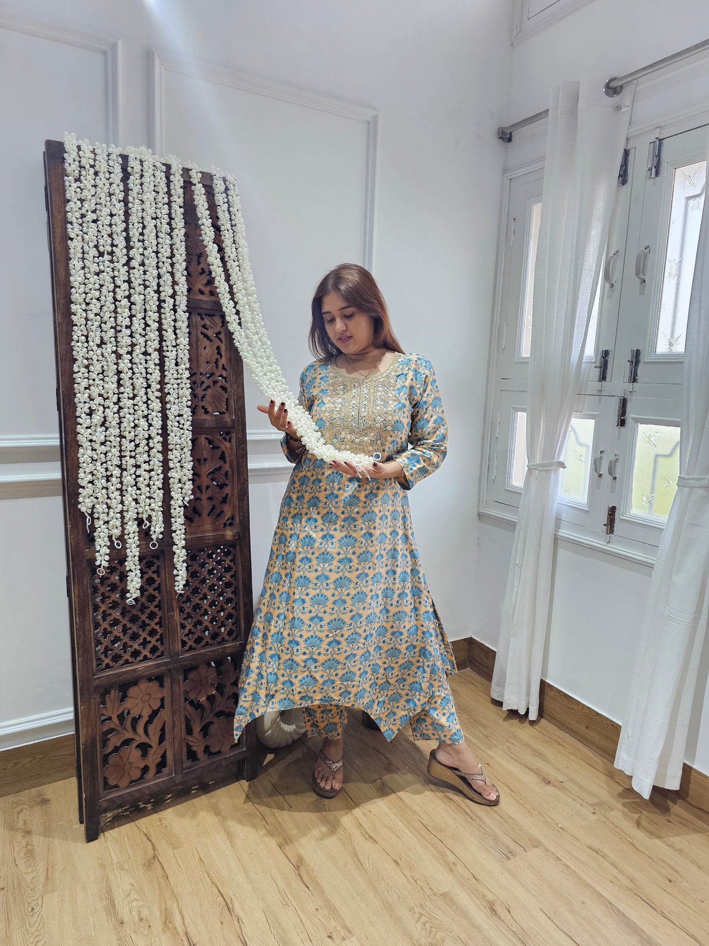 JEENAS pure chanderi with beautiful print and zardogi work kurta