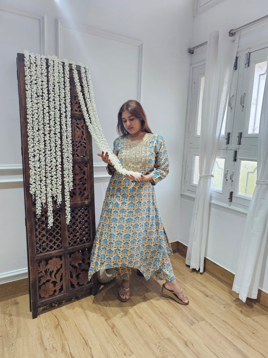 JEENAS pure chanderi with beautiful print and zardogi work kurta