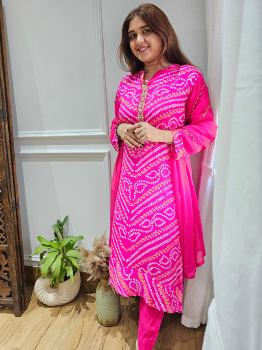 JEENAS pure gorget Bandhani Suit