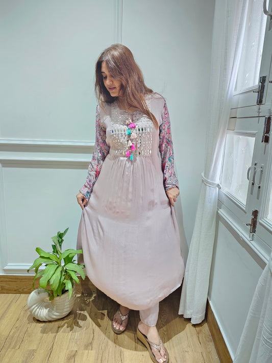 JEENAS pure chinnon with glass work kurta