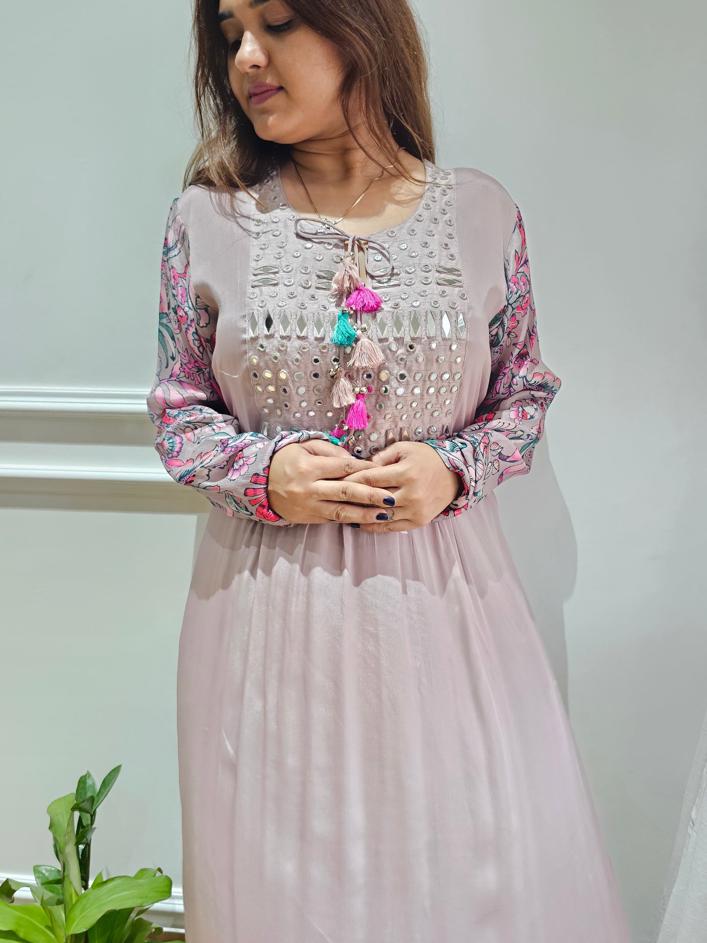 JEENAS pure chinnon with glass work kurta