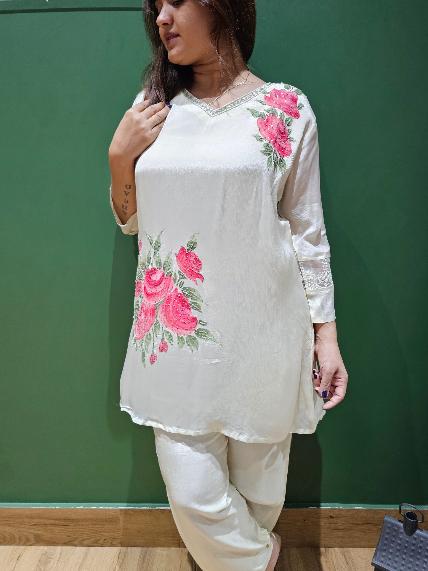 JEENAS pure chinnon with hand painting co-ord set