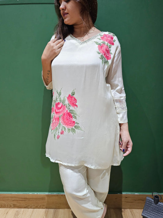 JEENAS pure chinnon with hand painting co-ord set
