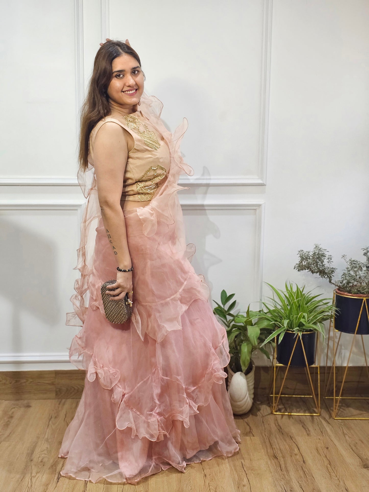 Jeenas organza drape saree