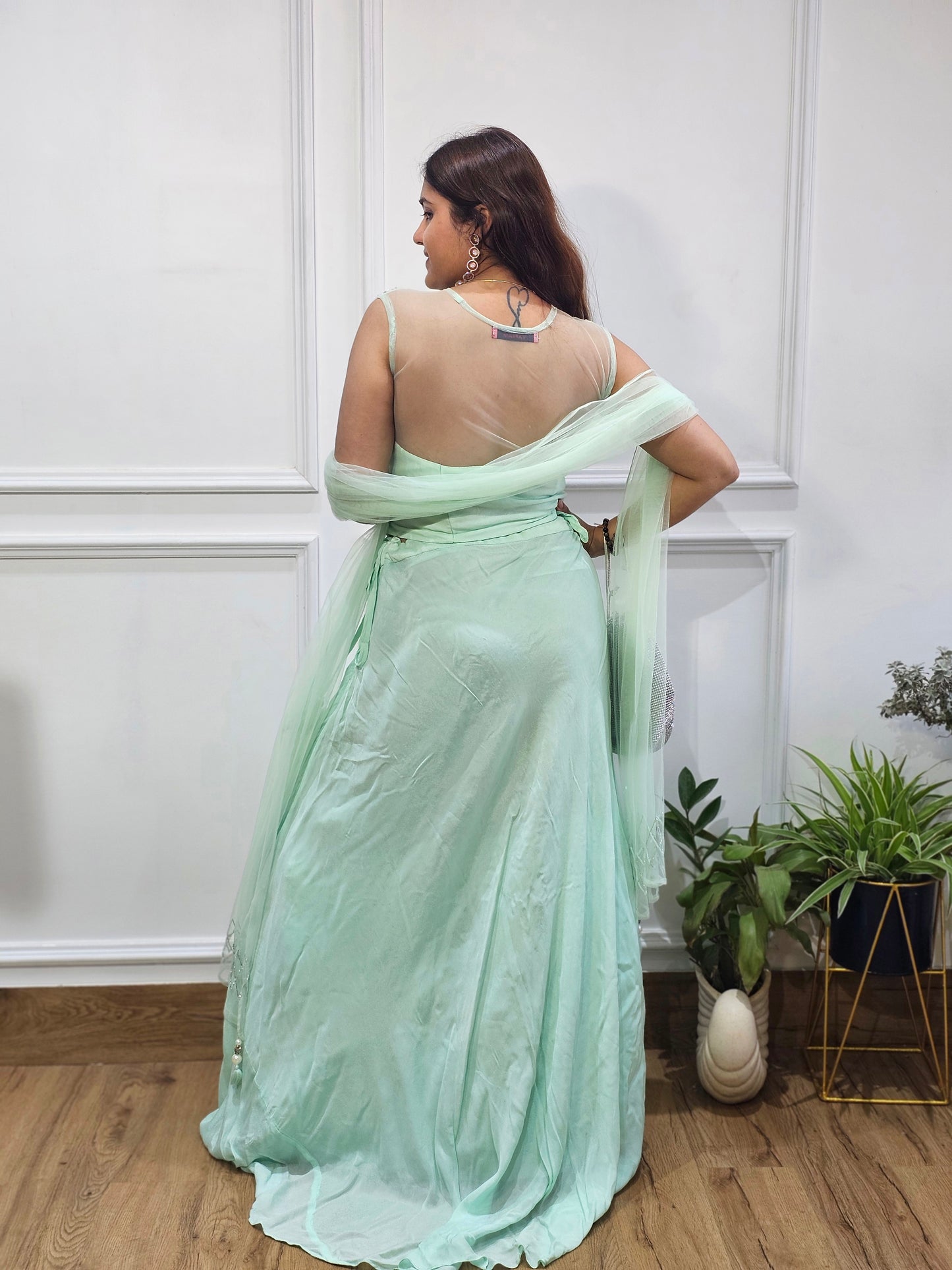 Jeenas party wear lehnga sea green