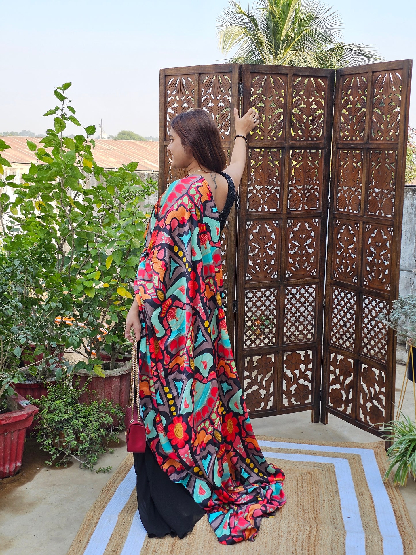Jeenas sequence drape Printed indowestern saree
