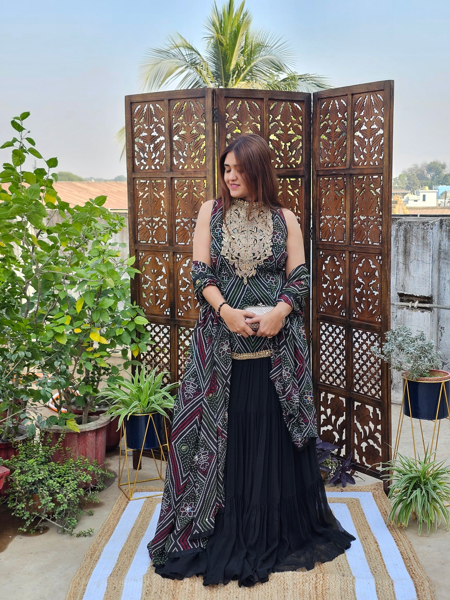 Jeenas Bandhani skirt kurti set with pure dupatta