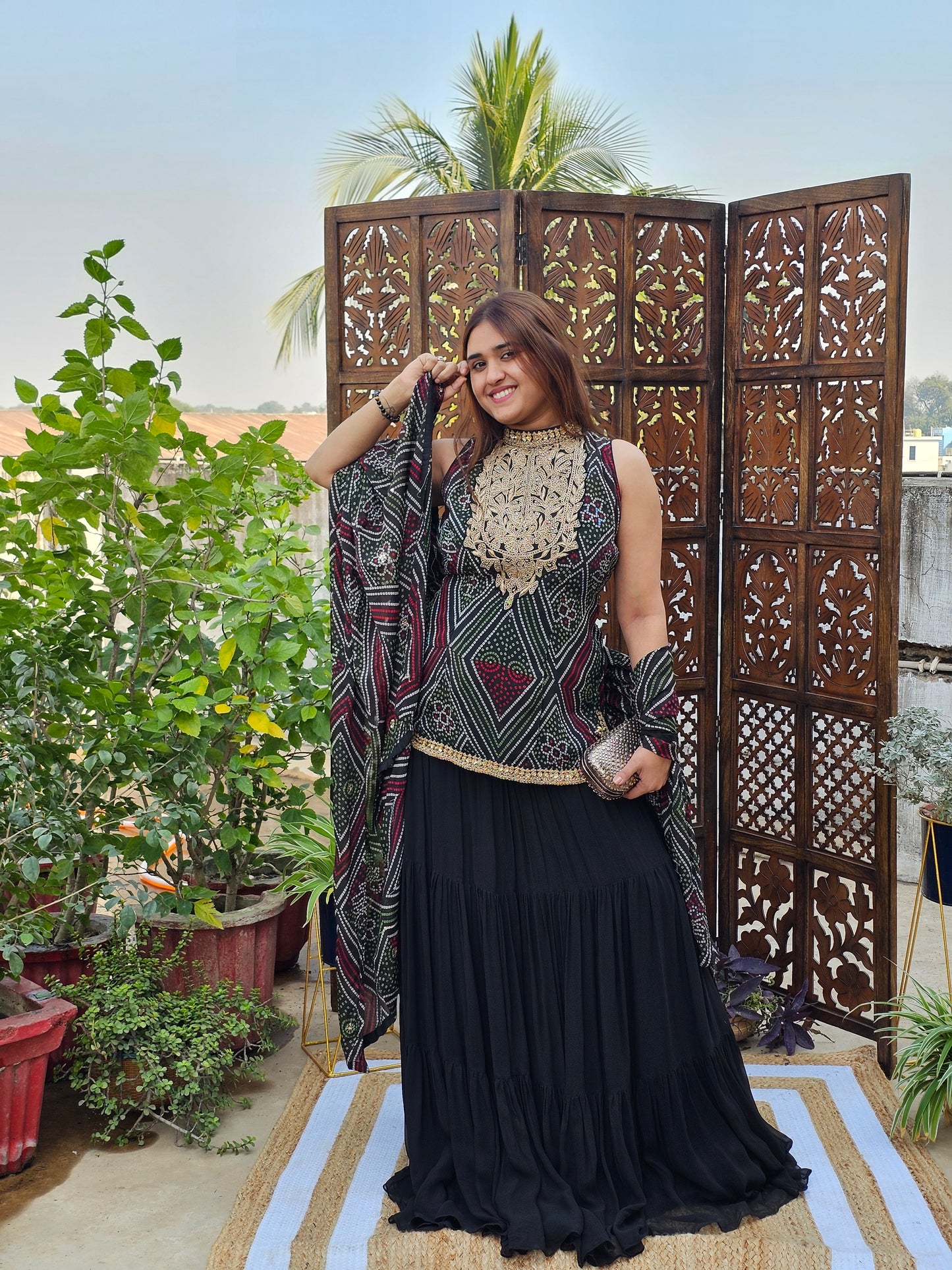 Jeenas Bandhani skirt kurti set with pure dupatta