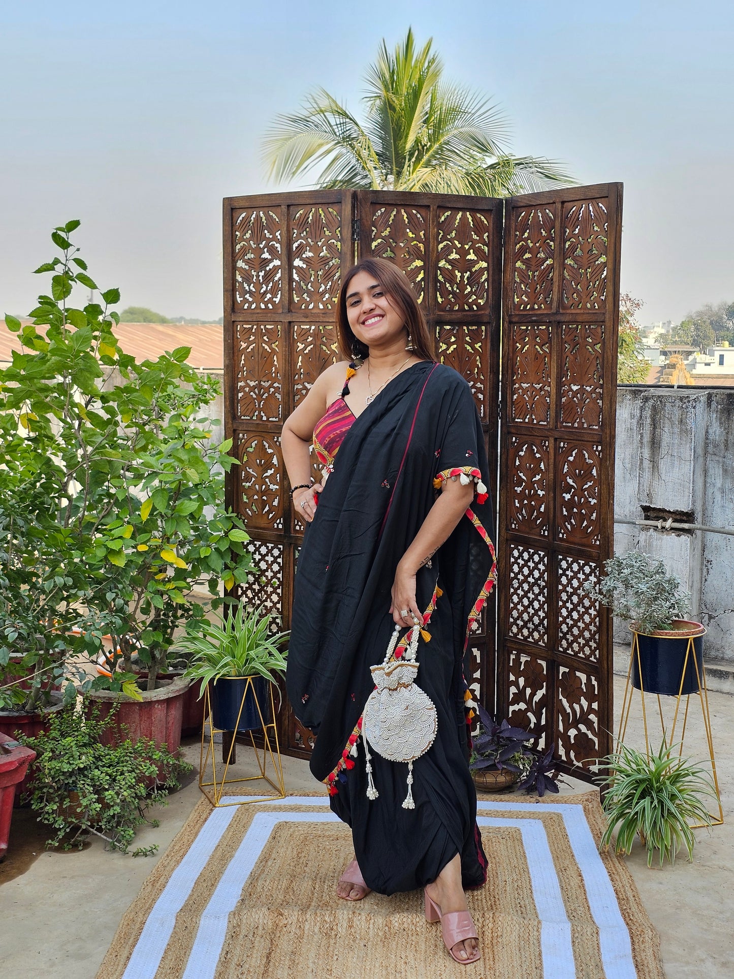 Jeenas boho look drape saree