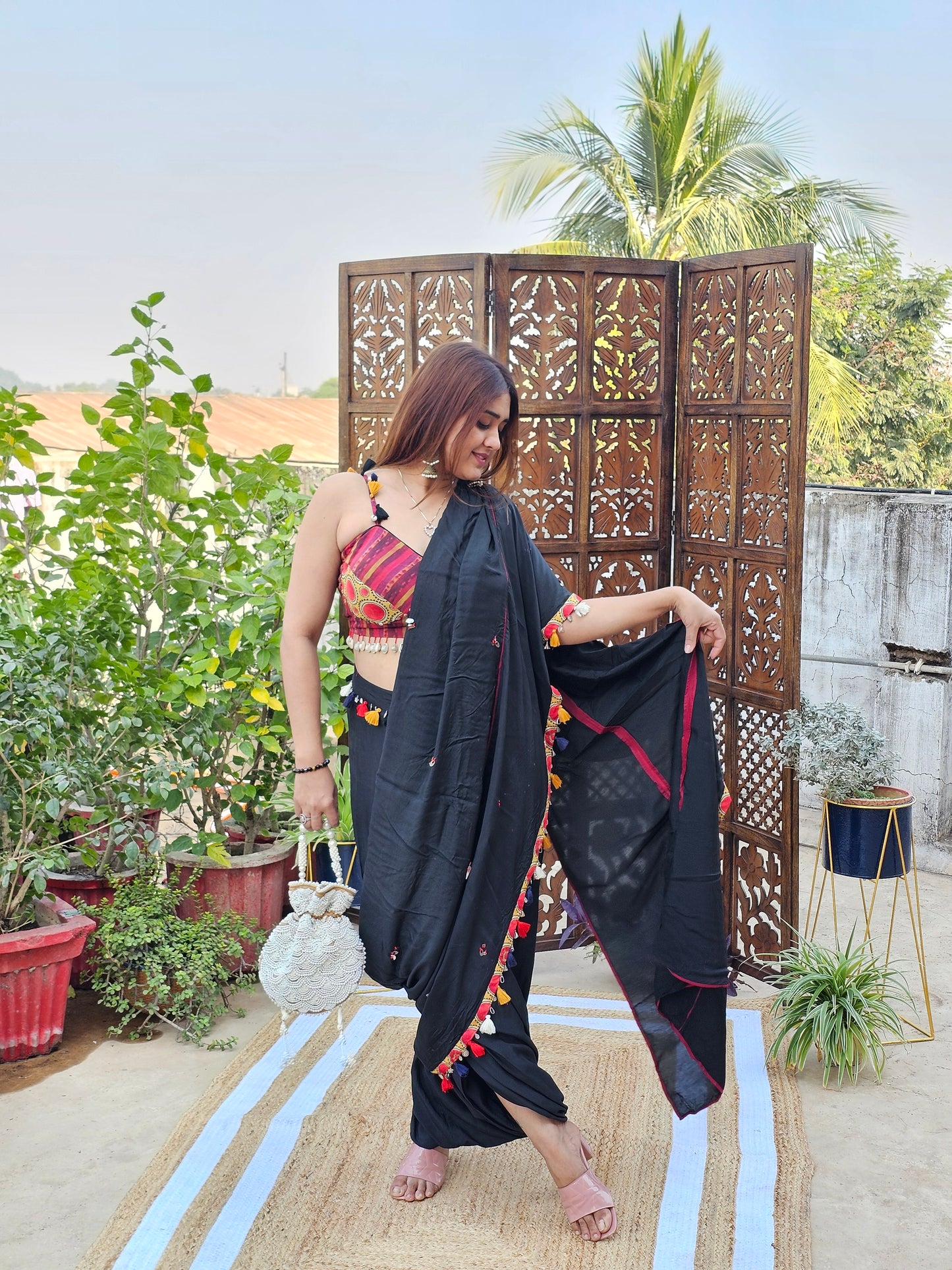Jeenas boho look drape saree