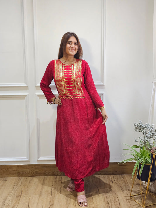 Jeenas Printed crepe antique kurta pant set