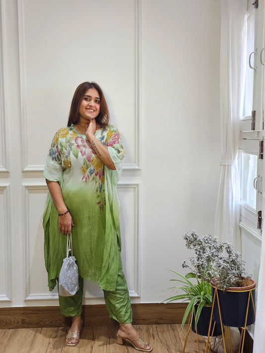 Jeenas ombre green kaftan set